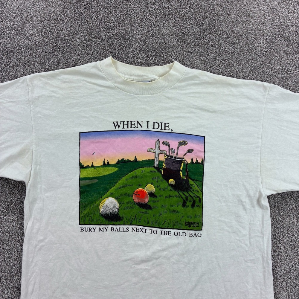 Vintage Golf Shirt Mens XL White When I Die Bury My Balls Next To Old Bag Funny - Picture 2 of 5